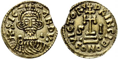 Duchy of Beneventum, Sicard, Solidus, AD 832-839; AV (g 3,47; mm 21; h 12);...