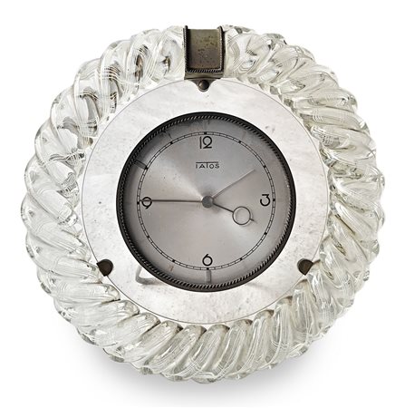 Barovier e Toso, orologio con struttura in vetro, lavorazione torcion con...