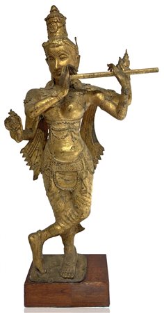 Origine Birmania. Antica statuetta in bronzo dorato. Dea Kali’ con 4 braccia...