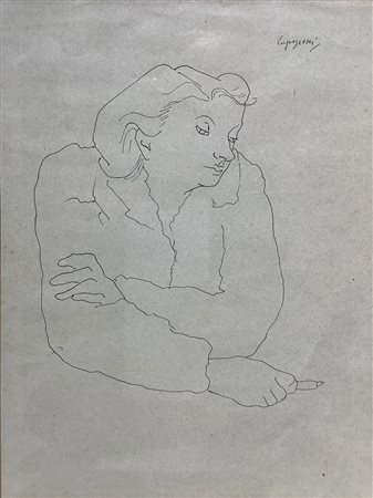 Disegno ad inchiostro raffigurante busto di donna, attribuito a Mino Maccari...