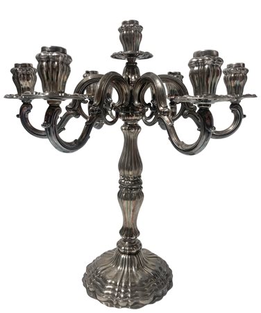 Candelabro in argento a sette luci, XX secolo, punzone argentieri Ricci & Co,...