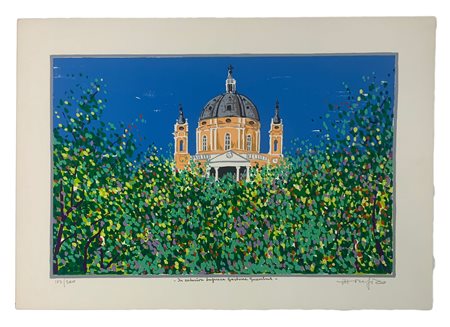 Serigrafia della Basilica di Superga di Ettore Fico (1917). A 15 colori,...