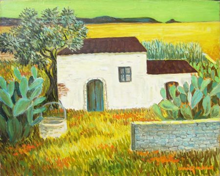 Migneco Giuseppe "paesaggio siciliano" olio su tela cm 40 x 50 anno 1979...