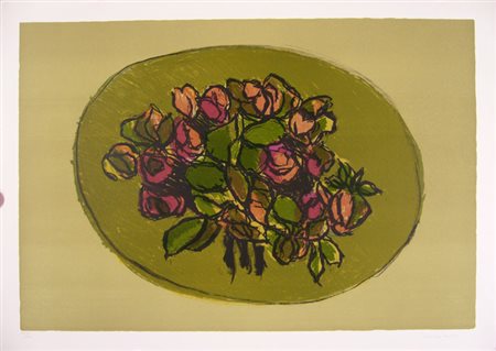 Morlotti Ennio " mazzo di rose " litografia cm 50 x 70 firmata in basso a...