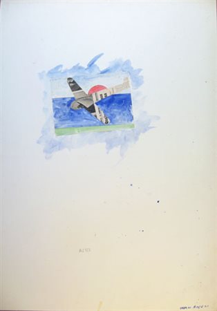 Angeli Franco " volo AZ123 " tecnica mista/collage su carta su masonite cm 70...