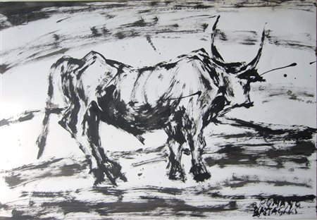 Battaglia Romano " bovi in Versilia " olio su cartone cm 48 x 33 Firmato in...
