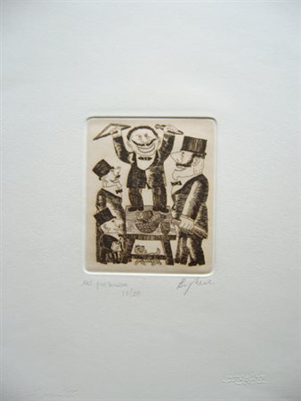 Borghese Franz " uomini del piano regolatore " incisione acquaforte cm 25 x...