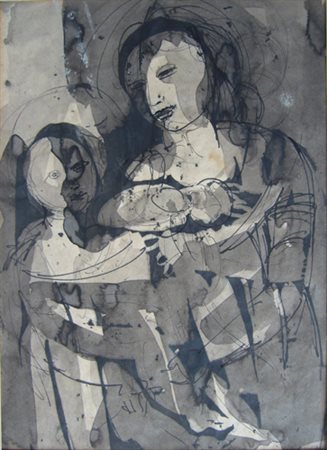 Spreafico Leonardo " maternità " china su carta cm 23 x 32,5 Firmata in basso...