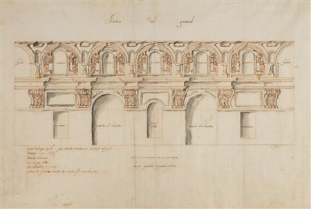Scuola spagnola, secolo XVIII - Studio architettonico per una facciata