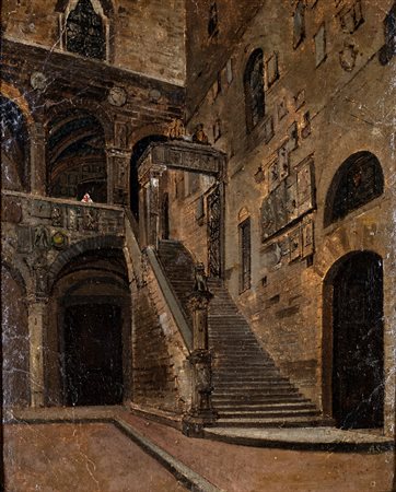 Pittore della fine del XIX secolo - Palazzo del Bargello a Firenze - Entro...