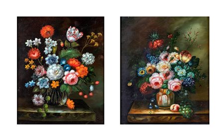 Pittore della fine del XIX secolo - Coppia di nature morte di fiori, fine XIX...