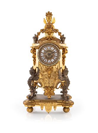 Monumentale orologio in bronzo dorato e argentato - Francia, XIX secolo - cm...