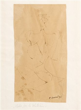 Carlo Carrà "Studio per la Solitudine" 1916
inchiostro su carta
cm 26,3x14
Firma