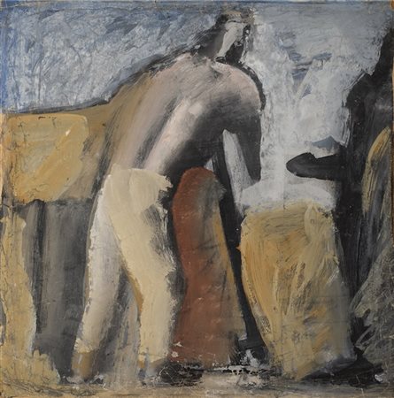 Mario Sironi "Composizione con figura" 1931 circa
tempera su carta applicata su