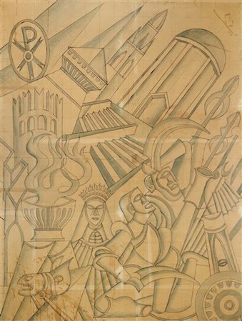 Fortunato Depero "Vampa eroica" 1957-58
matita, china e acquerello su carta inte