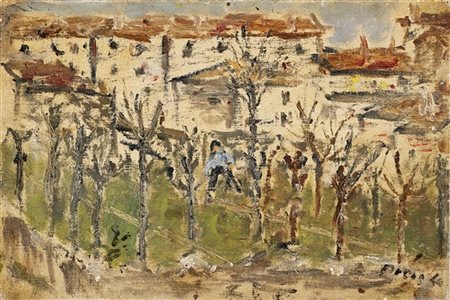 Filippo De Pisis "Veduta di città" 1940
olio su tela applicata su compensato
cm