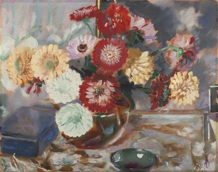 Giacomo Balla "Natura Viva - vaso di dalie colorate" 1951
olio su tavola
cm 45x5