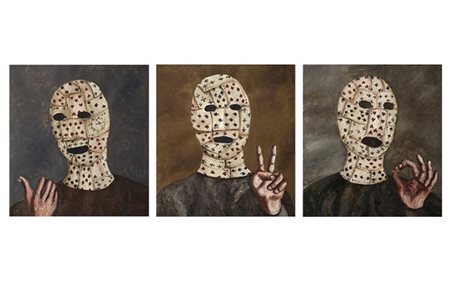 Natalia Nesterova ""Mask "A" - "Mask "V" - "Mask "O"" 1994
olio su tela, trittic