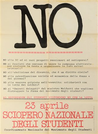  AUTORE NON IDENTIFICATO - NO, Movimento nazionale degli studenti.