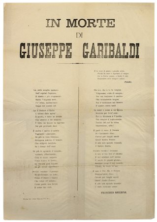  AUTORE NON IDENTIFICATO - In morte di Giuseppe Garibaldi.