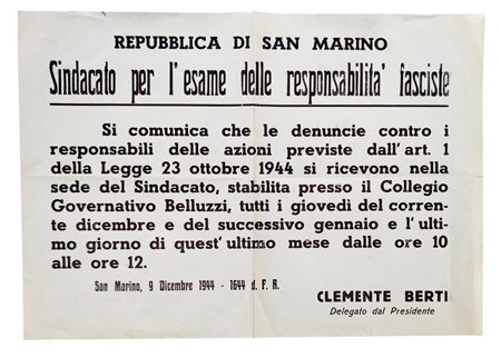 BERTI CLEMENTE  - Sindacato per l'esame delle responsabilità fasciste.