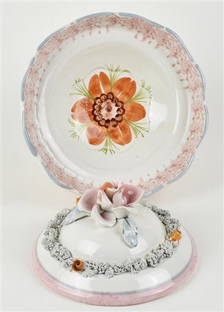 ALZATINA CON COPERCHIO in ceramica di Bassano decorata nei toni del rosa e...