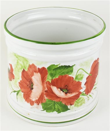 CACHEPOT in ceramica dipinta a mano con decorazione a papaveri rossi h cm 25,...