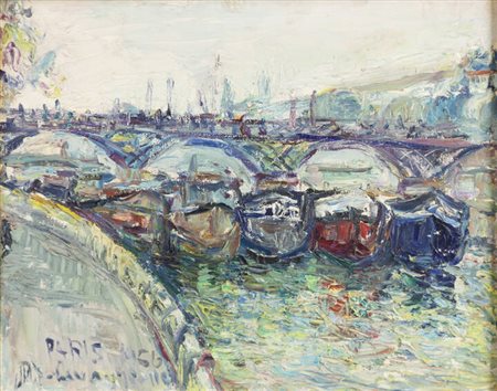 PIERO SOLAVAGGIONE<BR>Carmagnola (TO) 1899 - 1979<BR>"Paris. Pont des Arts" 1966