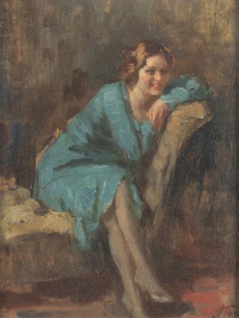 ATTILIO TORO<BR>Napoli 1892 - 1982<BR>"Ritratto di donna sul divano"