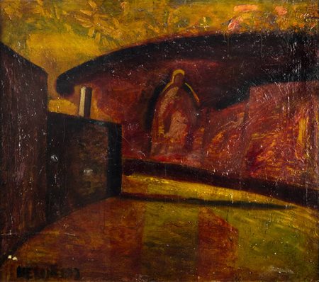 NERONE CECCARELLI<BR>Pisa 1937 – Parigi 1996<BR>"Via al tramonto" 19(?)7