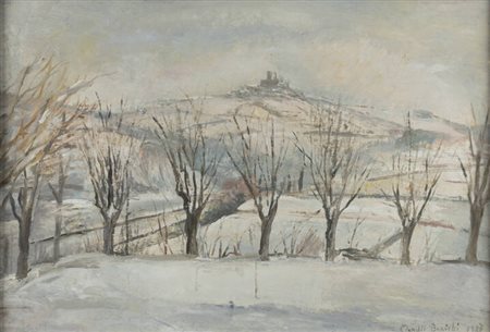 CLAUDIO BONICHI<BR>Novi Ligure (AL) 1943 - 2016 Roma<BR>"Paesaggio con neve e alberi" 1987