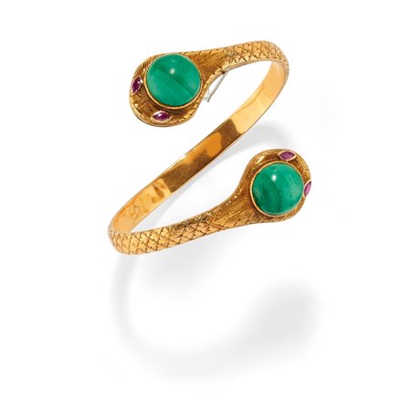 Bracciale rigido con rubini e malachite, prima metà XX secolo