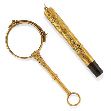 Lorgnette e penna in oro