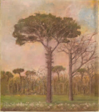 Giuseppe Casciaro Ortelle 1861 – Napoli 1941 PAESAGGIO CON ALBERI pastelli su...