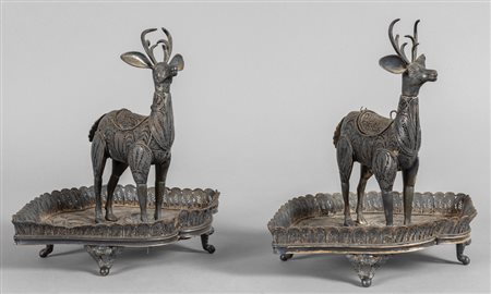 Coppia di sculture in filigrana d'argento 