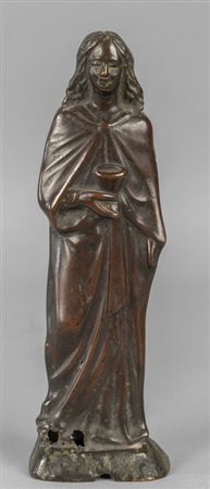 Santo con calice, scultura in bronzo a tuttotondo 