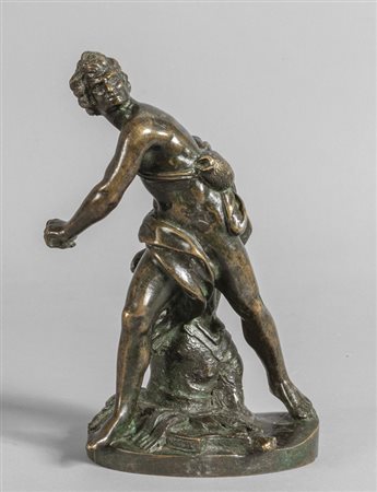 Davide, scultura in bronzo a patina scura, 