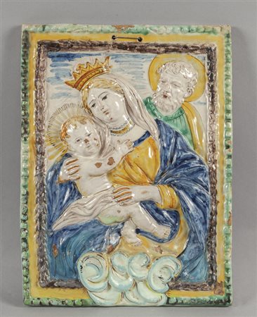 Placca in maiolica raffigurante Sacra Famiglia, 