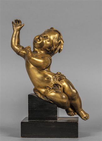 Putto con braccia aperte, scultura in bronzo 
