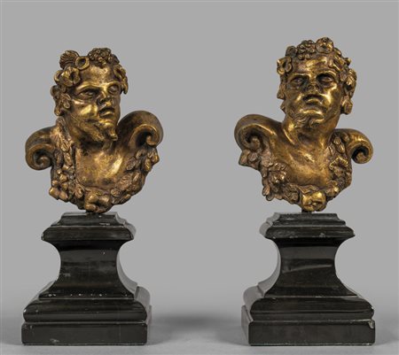 Grottesche, due sculture in bronzo dorato 