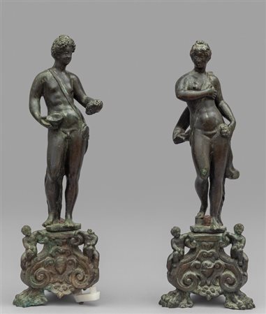 Bacco e Venere, coppia di sculture in bronzo a 