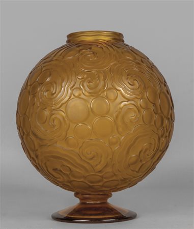 Grande vaso in vetro giallo a forma di palla, 
