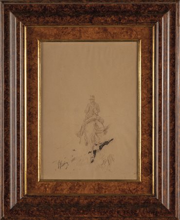 "Soldato" disegno f.to G.Fattori, sec.XIX<br>cm. 