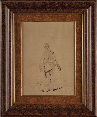 "Soldato" disegno, f.to G.Fattori, sec.XIX<br>cm. 