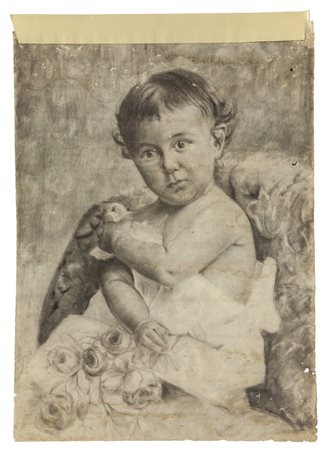 Giovane bambina con fiori, disegno<br>cm. 48x64