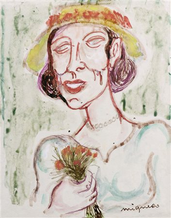 Giuseppe Migneco, Donna con fiori, anni Settanta
