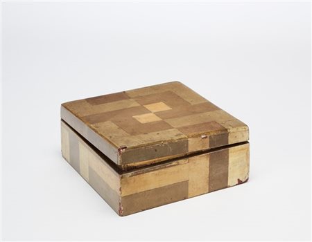Scatola Déco in legno di forma parallelepipeda, laccata a motivi geometrici in