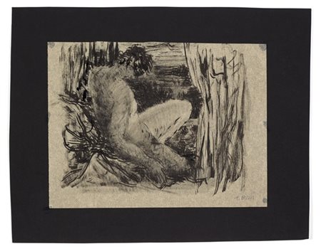 Tomaso Buzzi Disegno con figura semi sdraiata raffigurata di tre quarti di spall