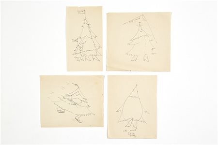 Gio Ponti "Alla amata Chicche Natale 1967"
Quattro fogli decorati con personific