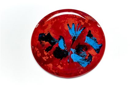 Duilio Barnabé Piatto in cristallo molato retroverniciato con soggetot astratot